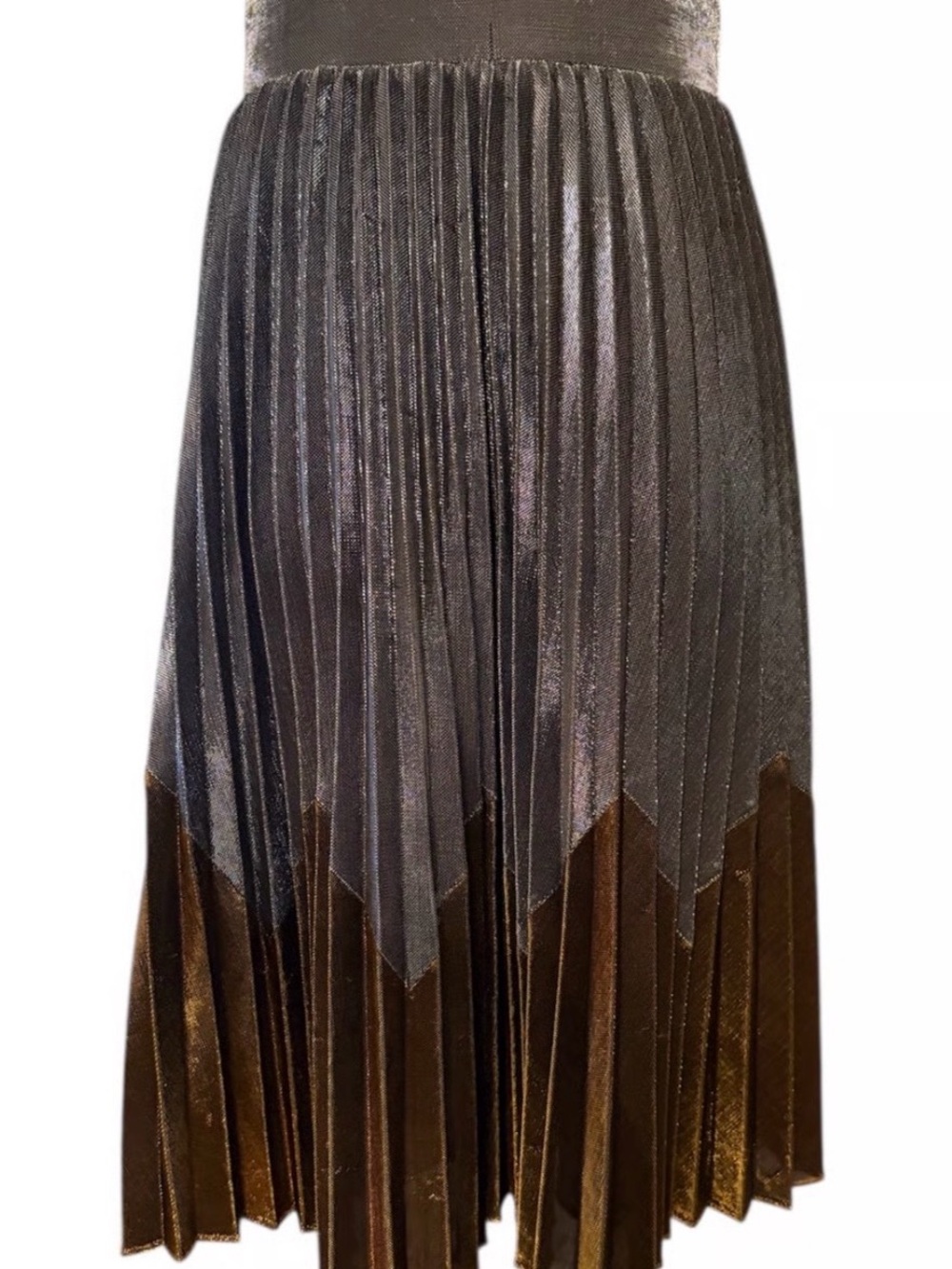 Anthropologie HD Paris Magdalena Pleated Two-Tone Metallic Midi Skirt - S